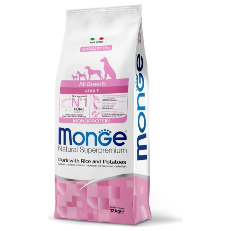 Monge Dog All Breeds Adult Monoprotein Pork with Rice and Potatoes 12 kg