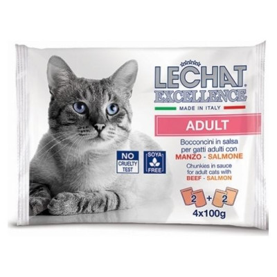 Lechat Excellence pouches ADULT beef/salmon 4x100 g - konservi kaķiem