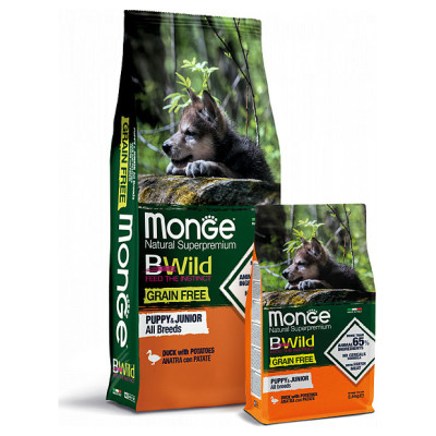 Monge BWild Dog Grain Free All Breeds Puppy & Junior Duck with Potatoes 12 kg