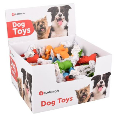 Flamingo LATEX ANIMAL WITH ROPE 8cm - lateksa rotaļlieta suņiem