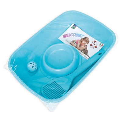 Georplast Sākuma komplekts kaķēniem Welcome - tualete, lāpstiņa, bļoda, rotaļlieta. 37,5x27x8 cm, dažādas krāsas