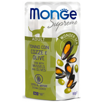 Monge Supreme Pouches Cat Adult Tuna Flakes with Mussels and Olives 80 g