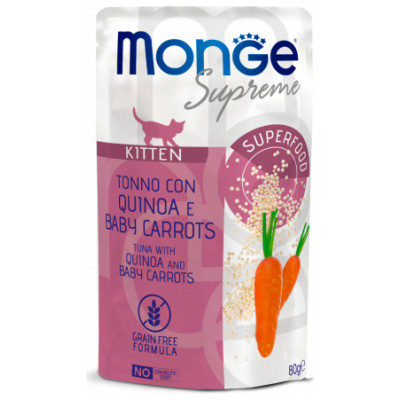 Monge Supreme Pouches Cat Kitten Tuna Flakes with Quinoa and Baby Carrots 80 g