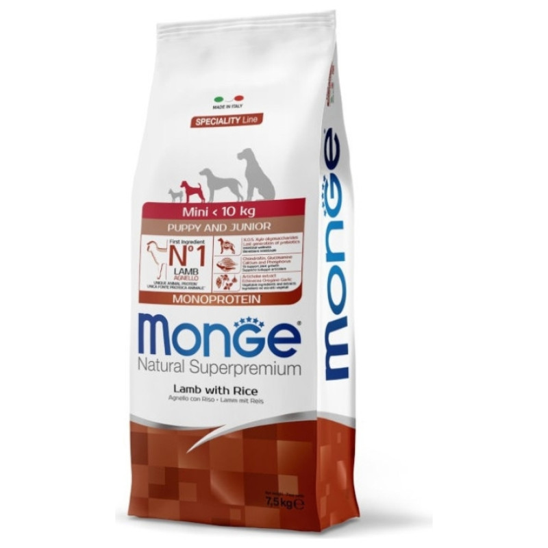 Monge Dog Mini Puppy and Junior Monoprotein Lamb with Rice 7,5 kg