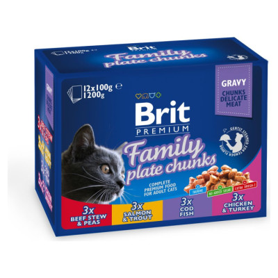 Brit Premium Cat Pouch Family Plate Chunks 1200g (12x100g)