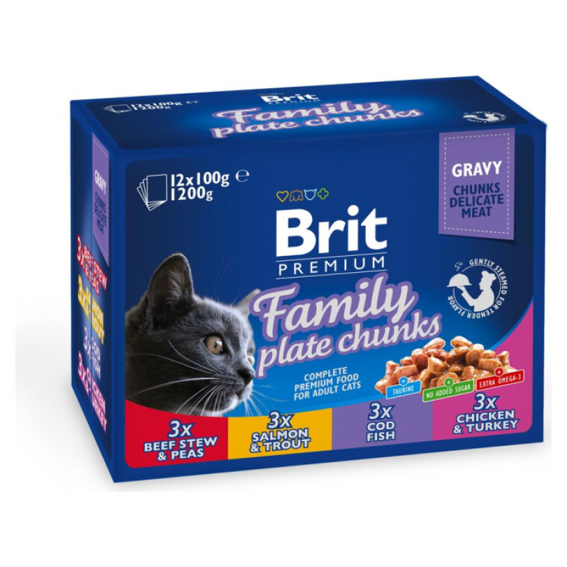 Brit Premium Cat Pouch Family Plate Chunks 1200g (12x100g)