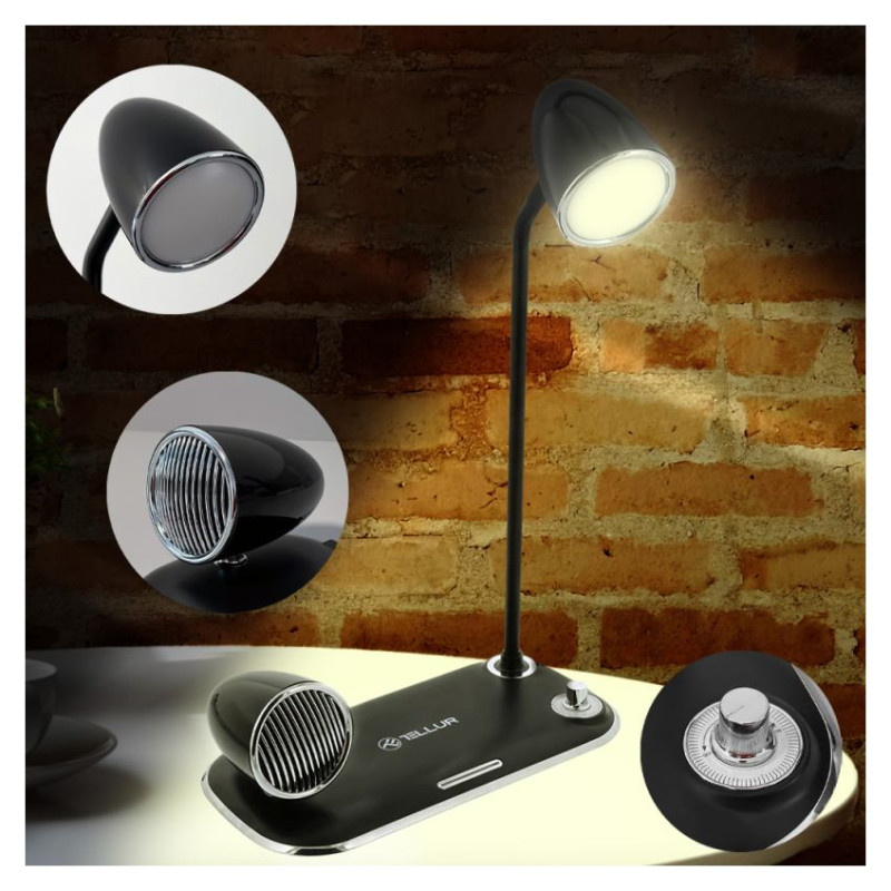 Tellur Nostalgia Wireless Desk Charger, Bluetooth Speaker, Desk Lamp black