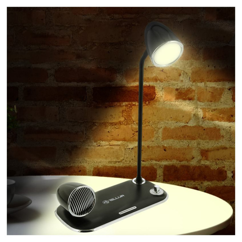 Tellur Nostalgia Wireless Desk Charger, Bluetooth Speaker, Desk Lamp black