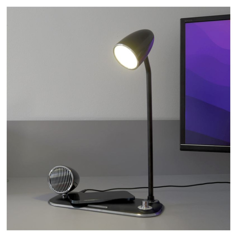 Tellur Nostalgia Wireless Desk Charger, Bluetooth Speaker, Desk Lamp black