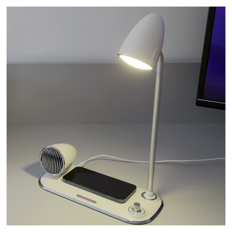 Tellur Nostalgia Wireless Desk Charger, Bluetooth Speaker, Desk Lamp white