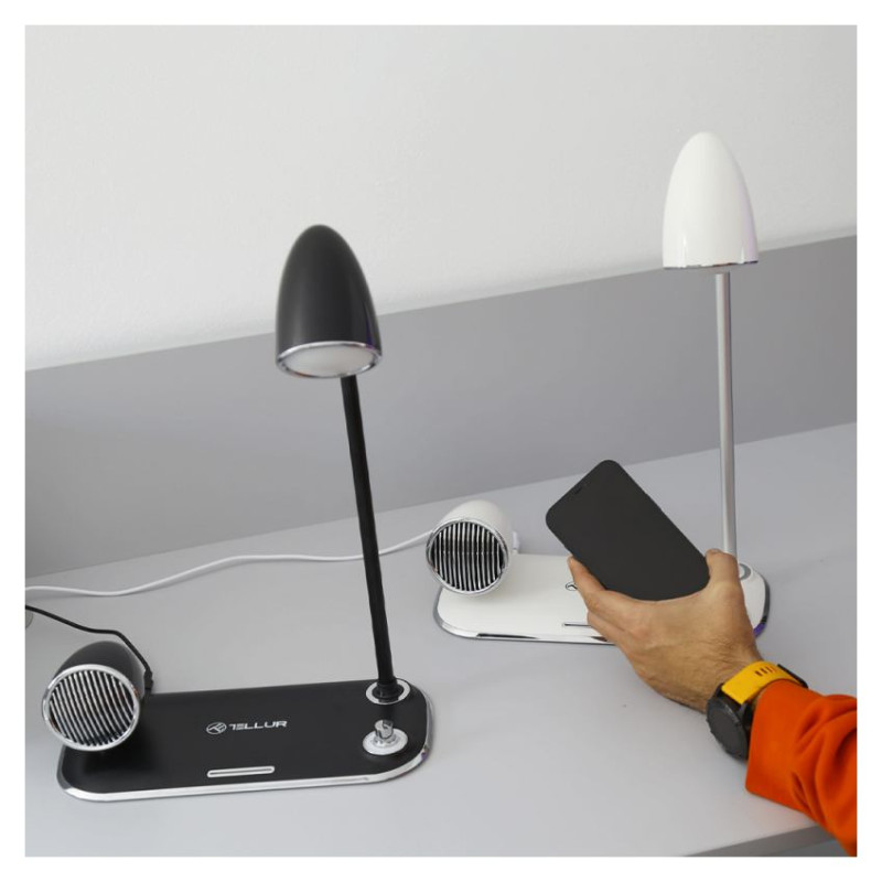 Tellur Nostalgia Wireless Desk Charger, Bluetooth Speaker, Desk Lamp white