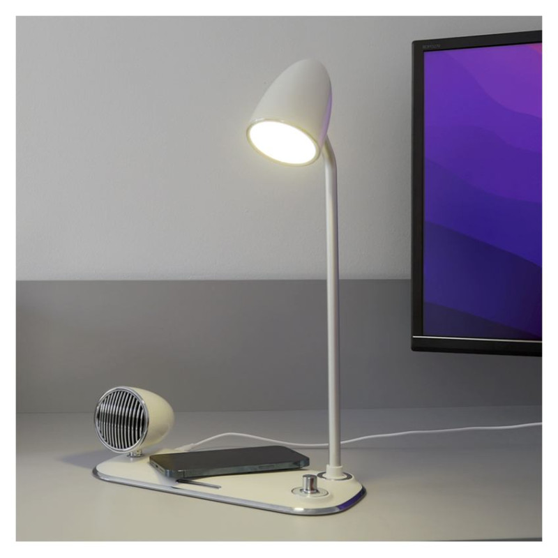 Tellur Nostalgia Wireless Desk Charger, Bluetooth Speaker, Desk Lamp white