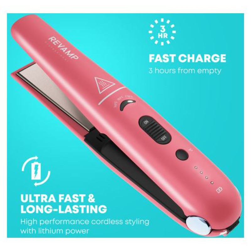 Revamp ST-1700PK-EB Progloss Liberate Cordless Ceramic Compact Hair Straightener Pink