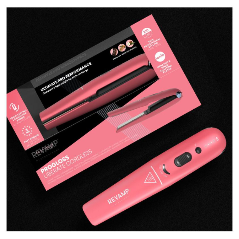 Revamp ST-1700PK-EB Progloss Liberate Cordless Ceramic Compact Hair Straightener Pink
