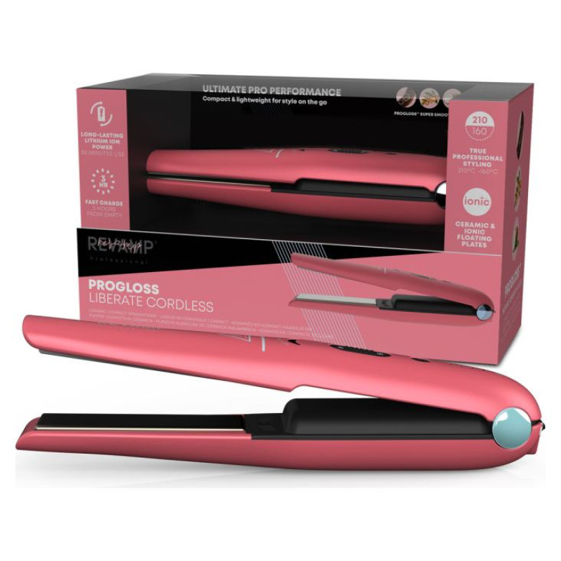 Revamp ST-1700PK-EB Progloss Liberate Cordless Ceramic Compact Hair Straightener Pink