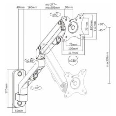 Gembird Monitora stiprinājums Gembird Adjustable Wall Display Mounting Arm 27&rdquo;