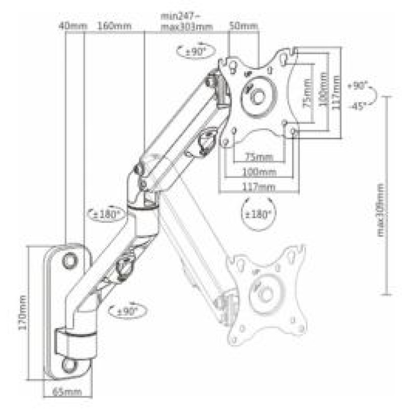 Gembird Monitora stiprinājums Gembird Adjustable Wall Display Mounting Arm 27&rdquo;