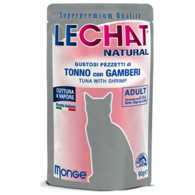 Lechat Natural pouches Tuna with Shrimp 80 g - konservi kaķiem