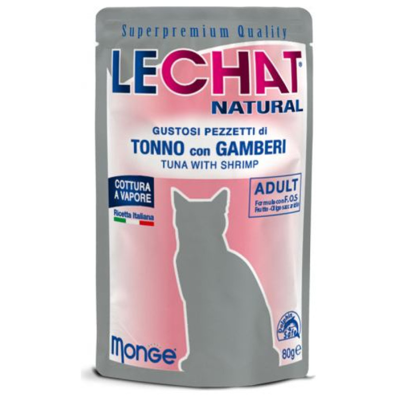 Lechat Natural pouches Tuna with Shrimp 80 g - konservi kaķiem