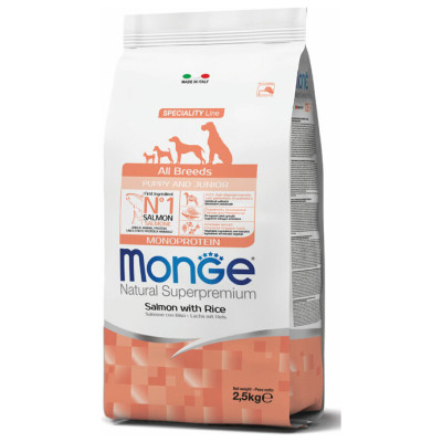 Monge Dog All Breeds Puppy and Junior Monoprotein Salmon with Rice 2,5 kg