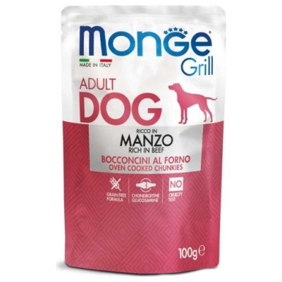 Monge Dog Grill Pouch Multipack Chicken and Turkey, Beef, Codfish 12x100 g