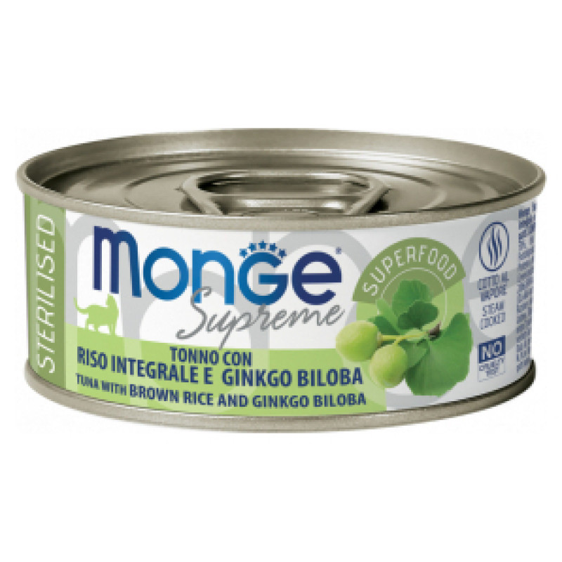 Monge Supreme Cat Sterilised Tuna Flakes with Brown Rice and Ginkgo Biloba 80 g
