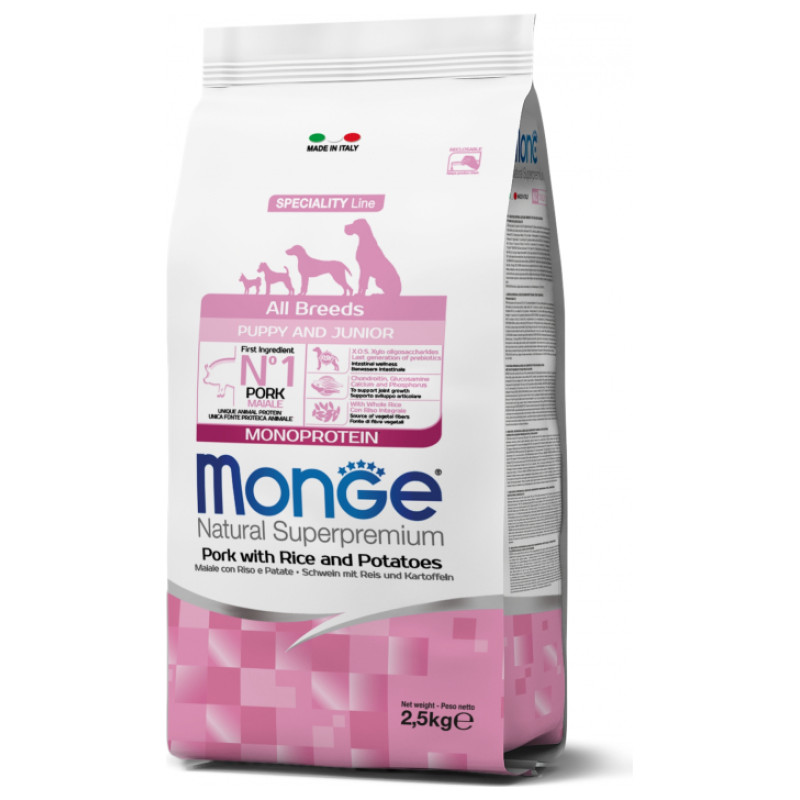 Monge Dog All Breeds Puppy and Junior Monoprotein Pork with Rice and Potatoes 2,5 kg