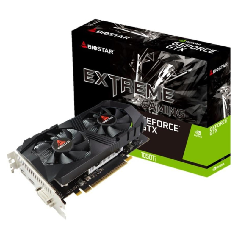 Biostar Graphics Card|BIOSTAR|NVIDIA GeForce GTX 1050 TI|4 GB|GDDR5|128 bit|PCIE 3.0 16x|Memory 7008 MHz|GPU 1291 MHz|Dual Slot Fansink|1xDVI-D|1xHDMI|1xDisplayPort|VN1055TF41