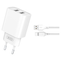 XO CE02C Mobilo telefonu lādētājs 2xUSB 2.1A  Type-C kabelis 1m
