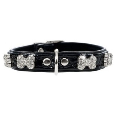 Hunter Collar Modern Art Bone 35 nickel-plated Faux Leather black/Faux Leathe