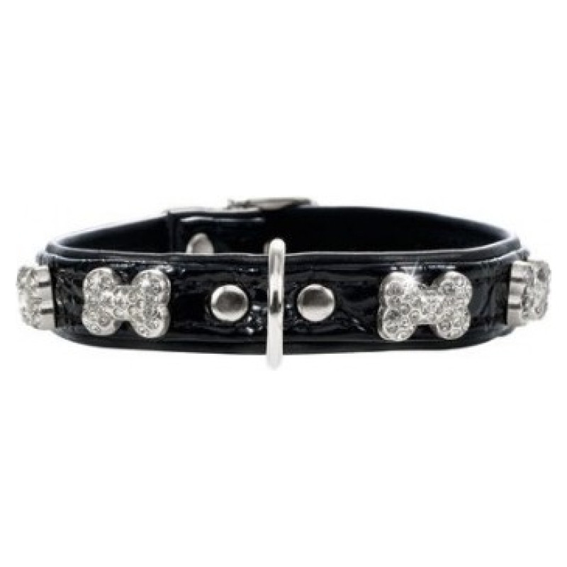 Hunter Collar Modern Art Bone 35 nickel-plated Faux Leather black/Faux Leathe