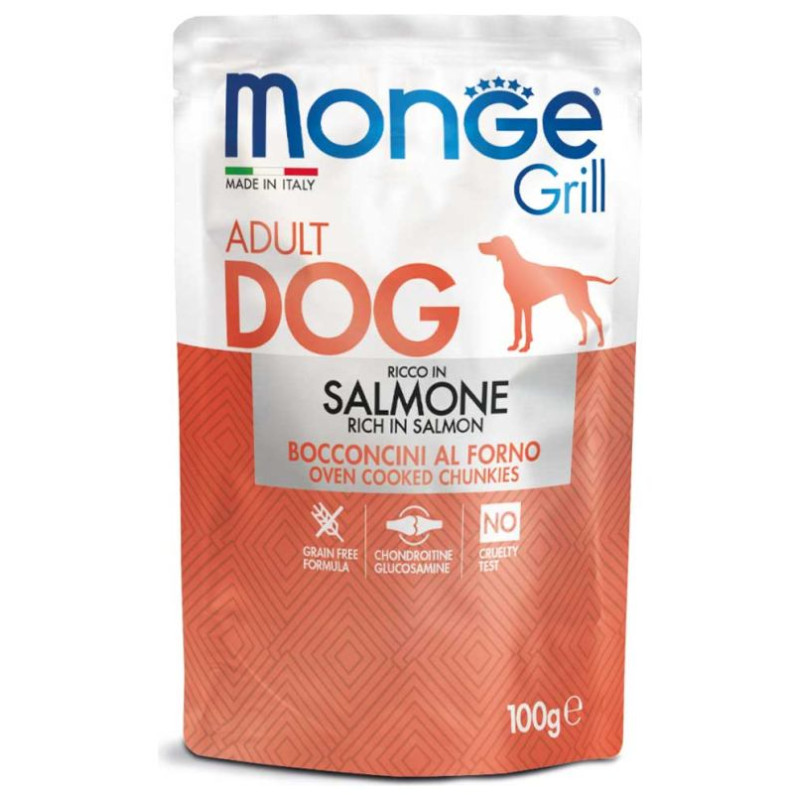 Monge Dog Grill Pouch Adult Chunkies Rich in Salmon 100 g
