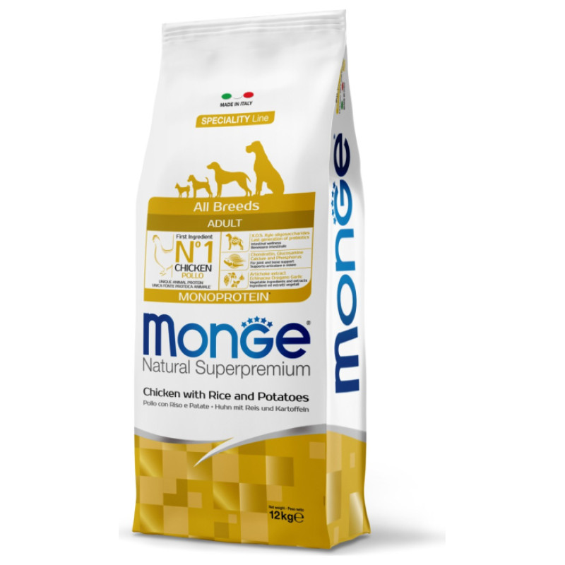 Monge Dog All Breeds Adult Monoprotein Chicken with Rice and Potatoes 12 kg