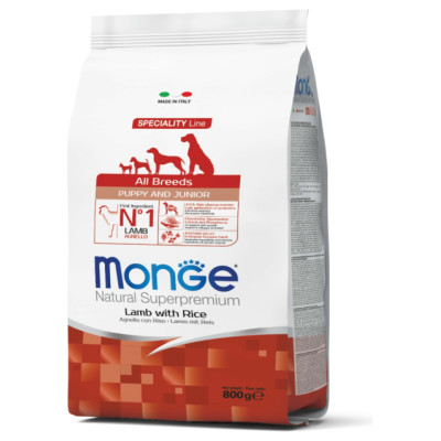 Monge Dog All Breeds Puppy and Junior Lamb with Rice 0,8 kg