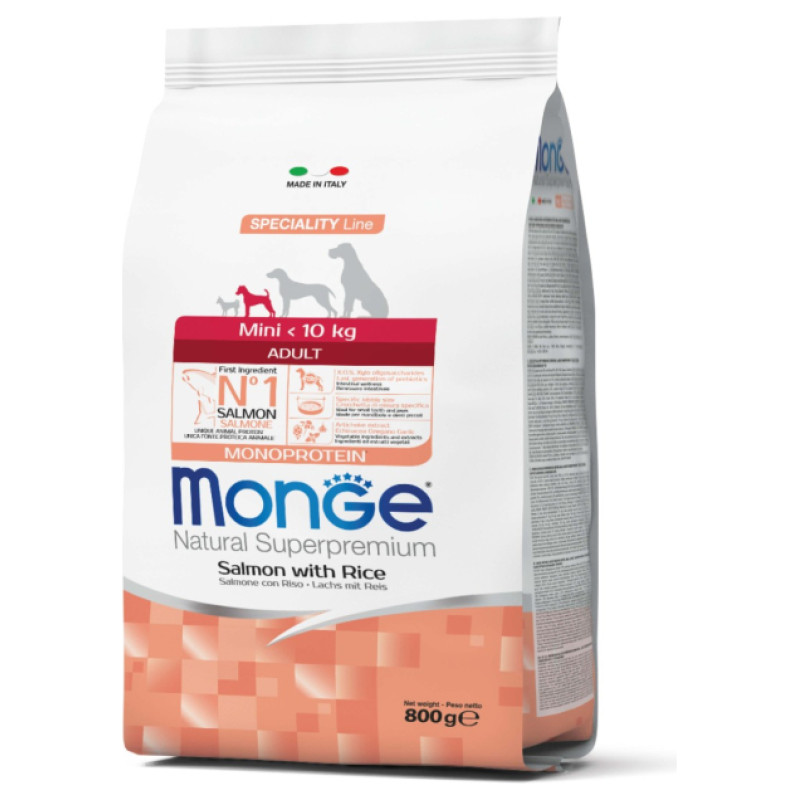 Monge Dog Mini Adult Monoprotein Salmon with Rice 0,8 kg