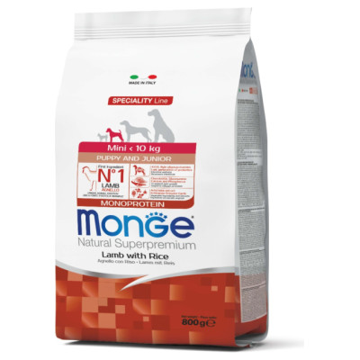 Monge Dog Mini Puppy and Junior Monoprotein Lamb with Rice 0,8 kg