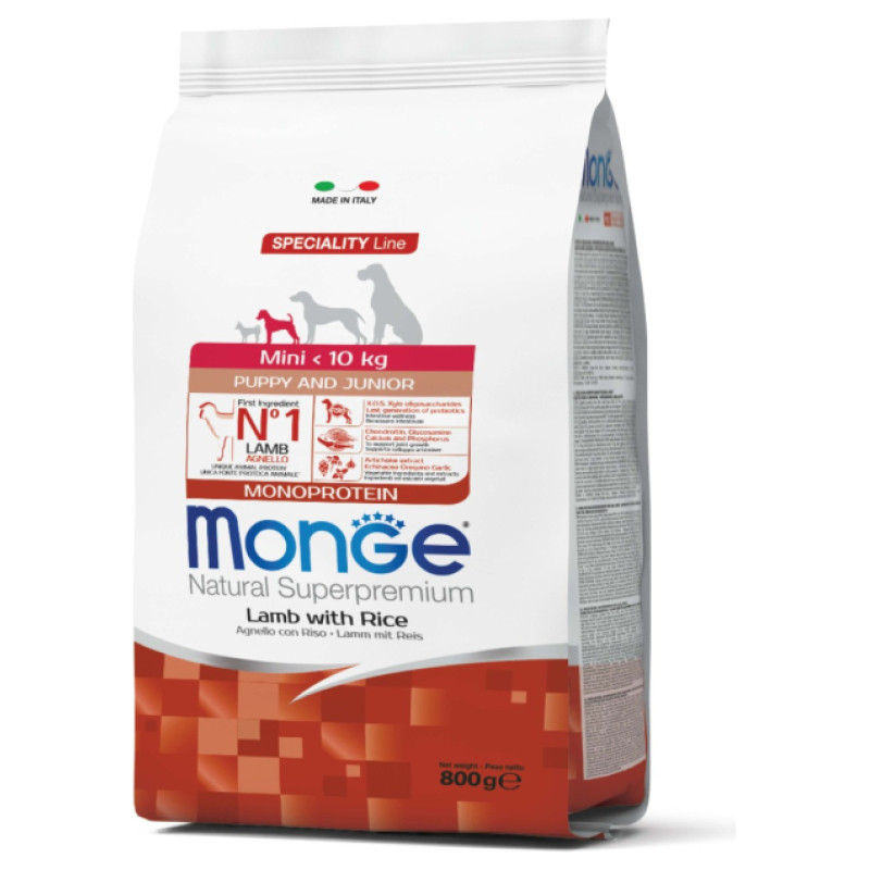 Monge Dog Mini Puppy and Junior Monoprotein Lamb with Rice 0,8 kg