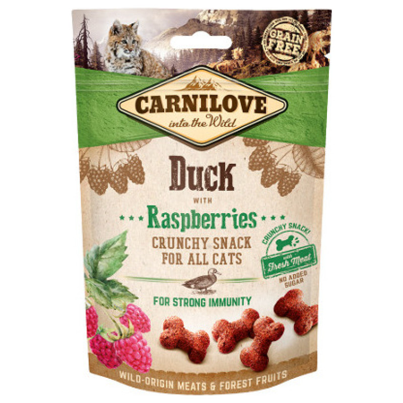 Carnilove Cat Snack Duck with Raspberries with fresh meat 50 g - papildbarība kaķiem