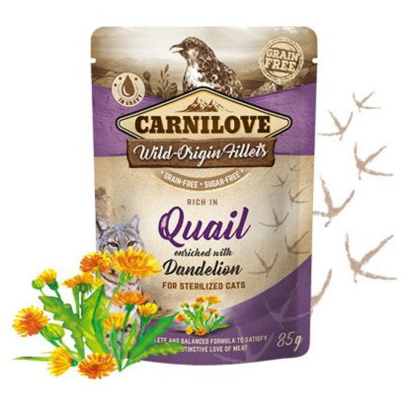Carnilove Cat Pouch Quail Dandelion for sterilized 85g mitrā barība kaķiem