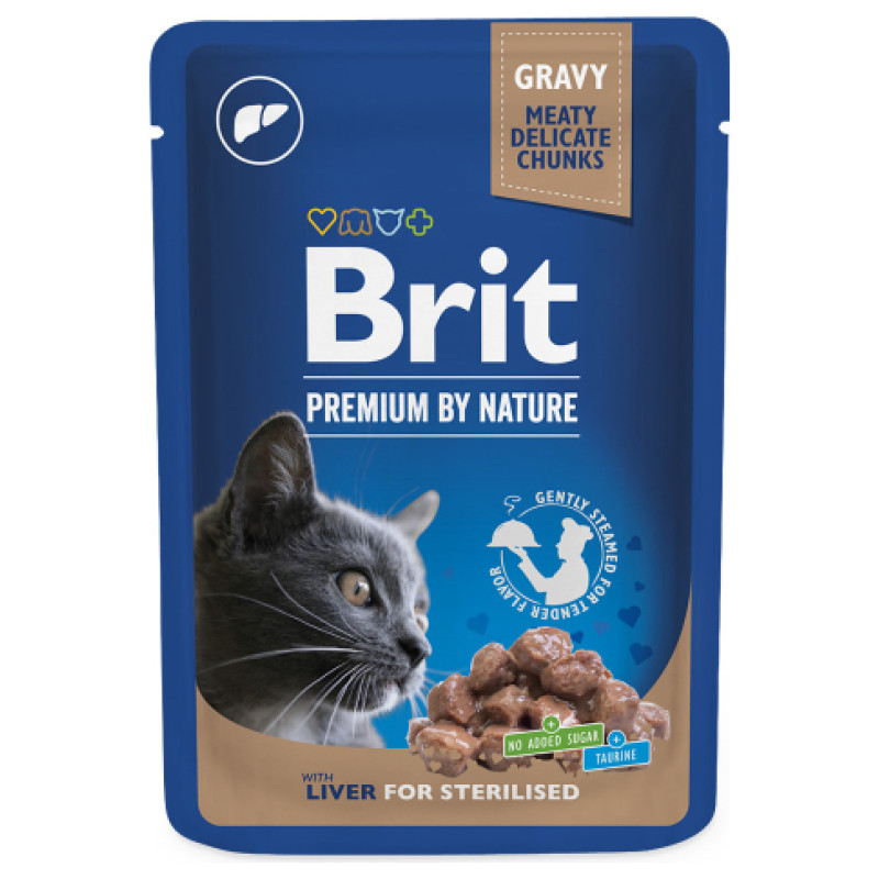 Brit Premium Cat Pouch Liver for Sterilised 100 g konservi kaķiem