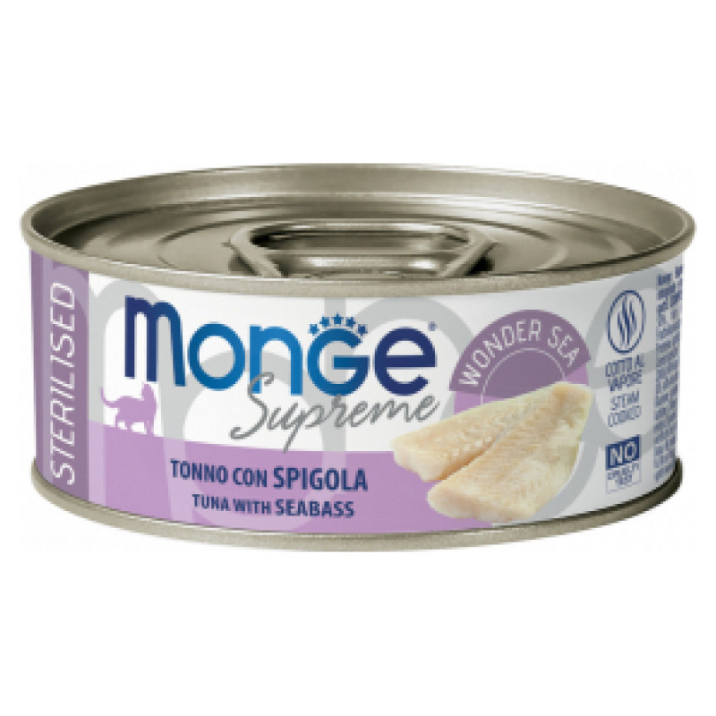 Monge Supreme Cat Sterilised Tuna Flakes with Seabass 80 g