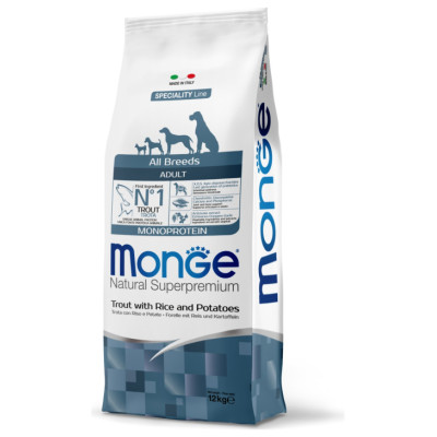 Monge Dog All Breeds Adult Monoprotein Trout with Rice and Potatoes 12 kg