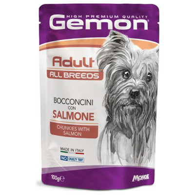 Gemon Dog pouches chunkies Adult with Salmon 100 g - konservi suņiem