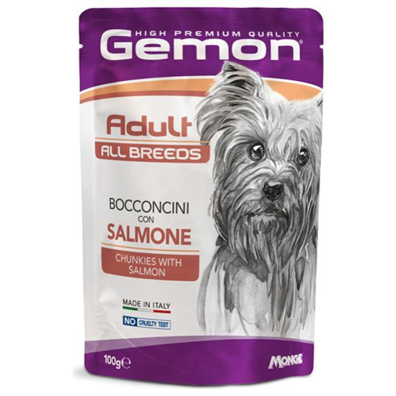 Gemon Dog pouches chunkies Adult with Salmon 100 g - konservi suņiem