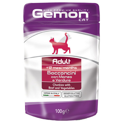 Gemon Wet Cat pouch Adult with beef/veg 100 g - konservi kaķiem
