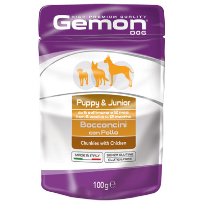 Gemon Dog pouches chunkies Puppy & Junior with chicken 100 g - konservi suņiem
