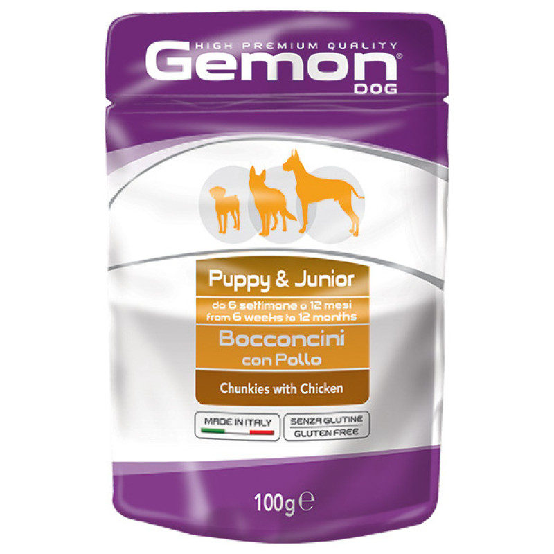 Gemon Dog pouches chunkies Puppy & Junior with chicken 100 g - konservi suņiem