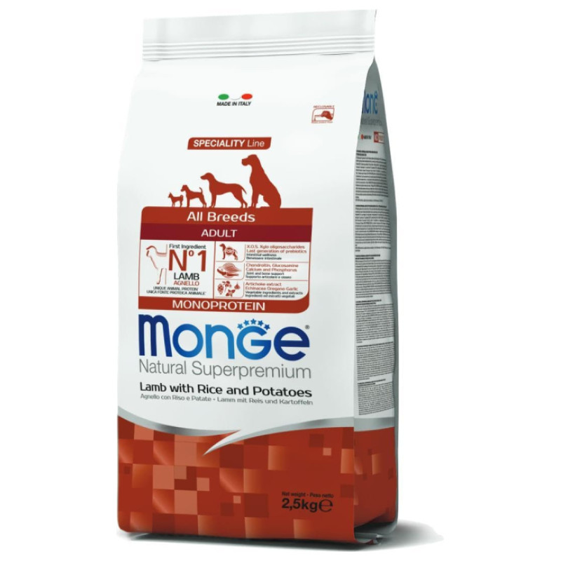 Monge Dog All Breeds Adult Monoprotein Lamb with Rice and Potatoes 2,5 kg