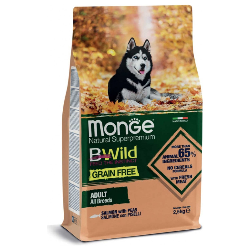 Monge BWild Dog Grain Free All Breeds Adult Salmon with Peas 2,5 kg