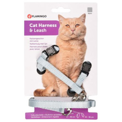 Flamingo kru&scaron;u siksna+pavada kaķiem ZIGGI LIGHT BLUE 20-35cm 10mm